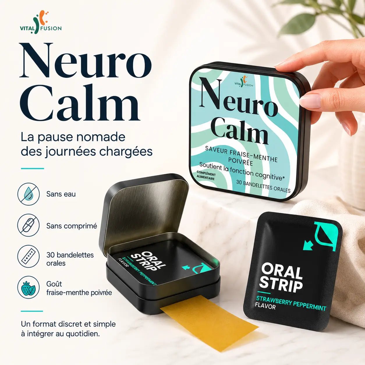 Neuro Calm – Bandelettes orales détente & équilibre - Complément Brain & Cognitive - vitalfusion Gummies Articulations - Complément alimentaire - VitalFusion Neuro Calm – Bandelettes orales détente & équilibre - Énergie Naturelle - vitalfusion Vitaboost Pe