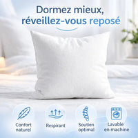 Oreiller en duvet naturel mi-ferme avec maintien cervical fabriqué en France